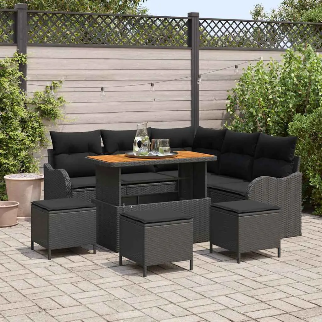 Ensemble de canapé de jardin avec coussin 9 pcs Noir vidaXL 3364219