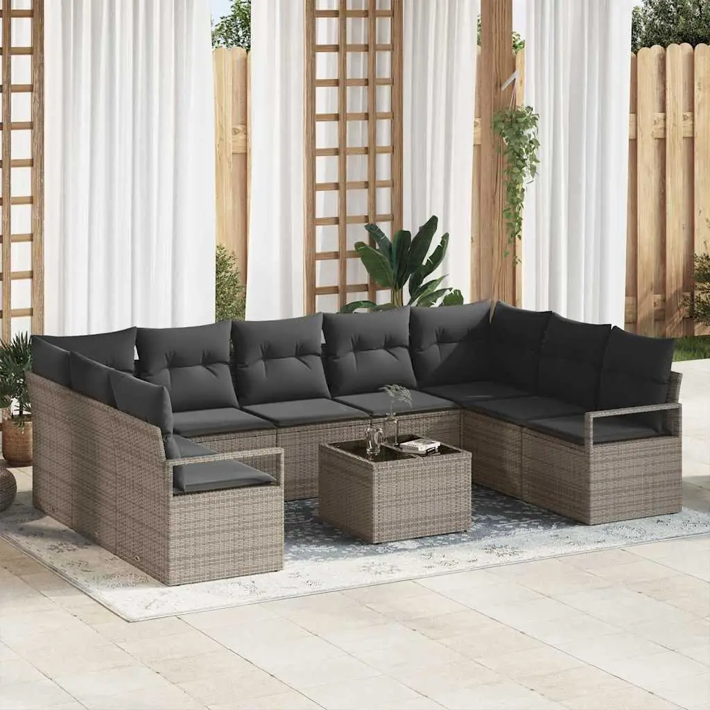 Ensemble de Canapés avec coussin 10 pcs Gris polyrotin vidaXL 3346549