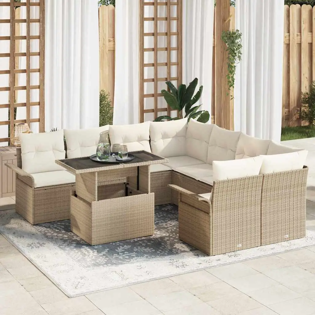 Ensemble canapé de jardin en L 9 pcs polyrotin Beige 8 places modulable – ComfortXL Outdoor Living
