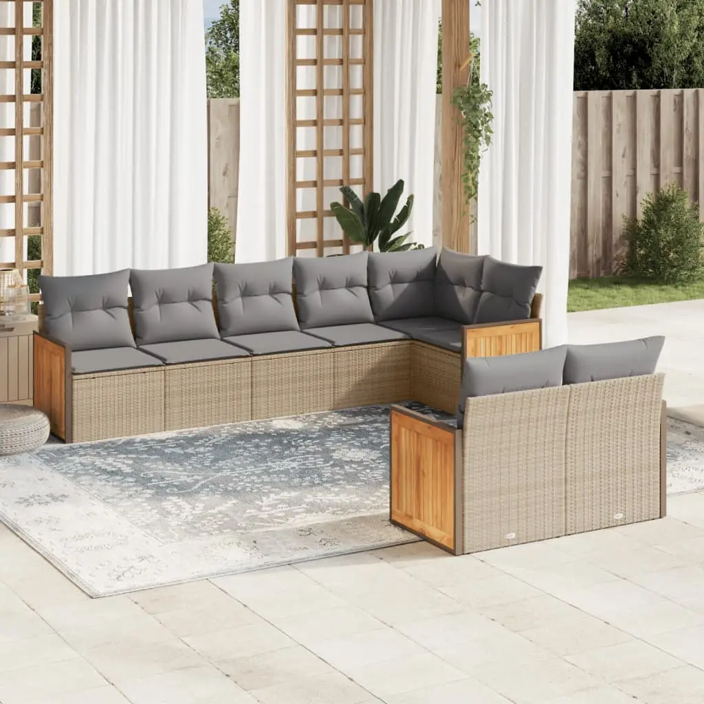 Ensemble canapé modulable 8 places en résine tressée pour terrasse Beige et Gris Clair – ComfortXL Outdoor Living