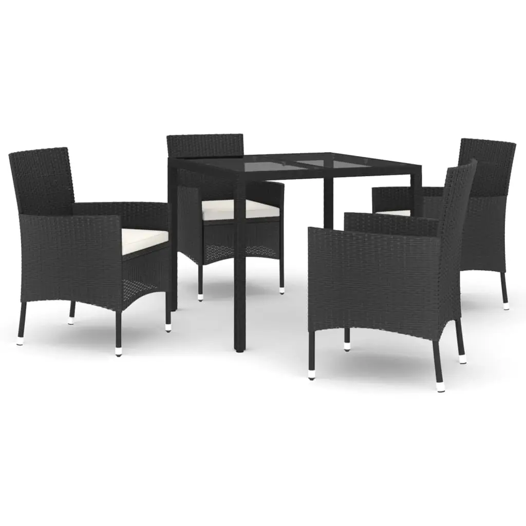 Ensemble de 5 pcs table de jardin et chaises avec coussins – mobilier de jardin Noir Résine tressée-JU2546