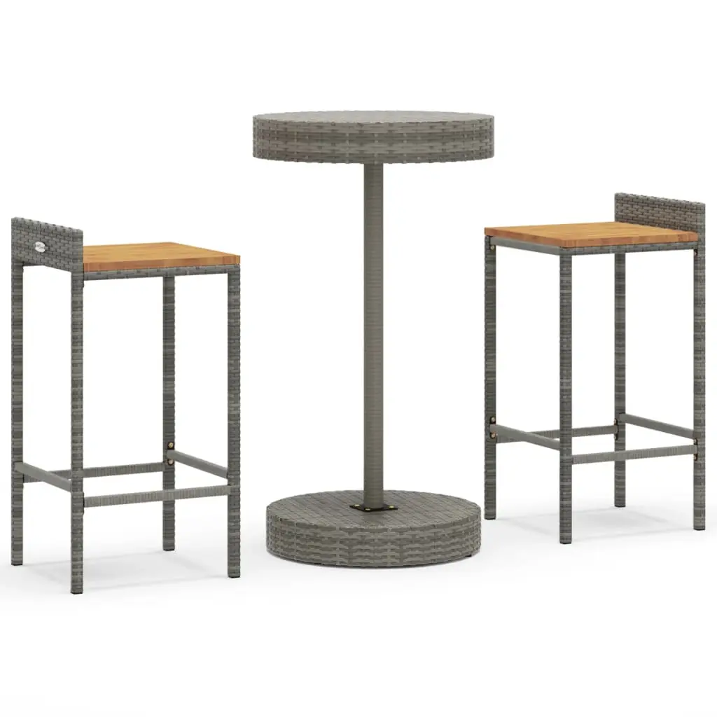 Ensemble de 3 pcs bar de jardin – Mobilier d’extérieur gris poly rotin/bois massif acacia-JU2235