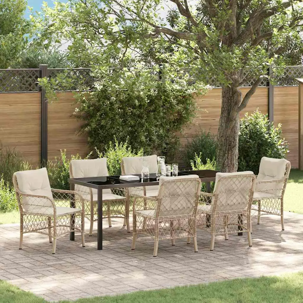 Ensemble de salle à manger pour jardin 7 pcs Beige polyrotin vidaXL 3380230 beige et blanc crème