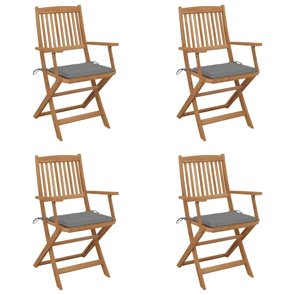 Ensemble de 4 Chaises d’Extérieur Pliantes en Bois d’Acacia Huilé avec Coussins Assortis Gris – ComfortXL Outdoor Living