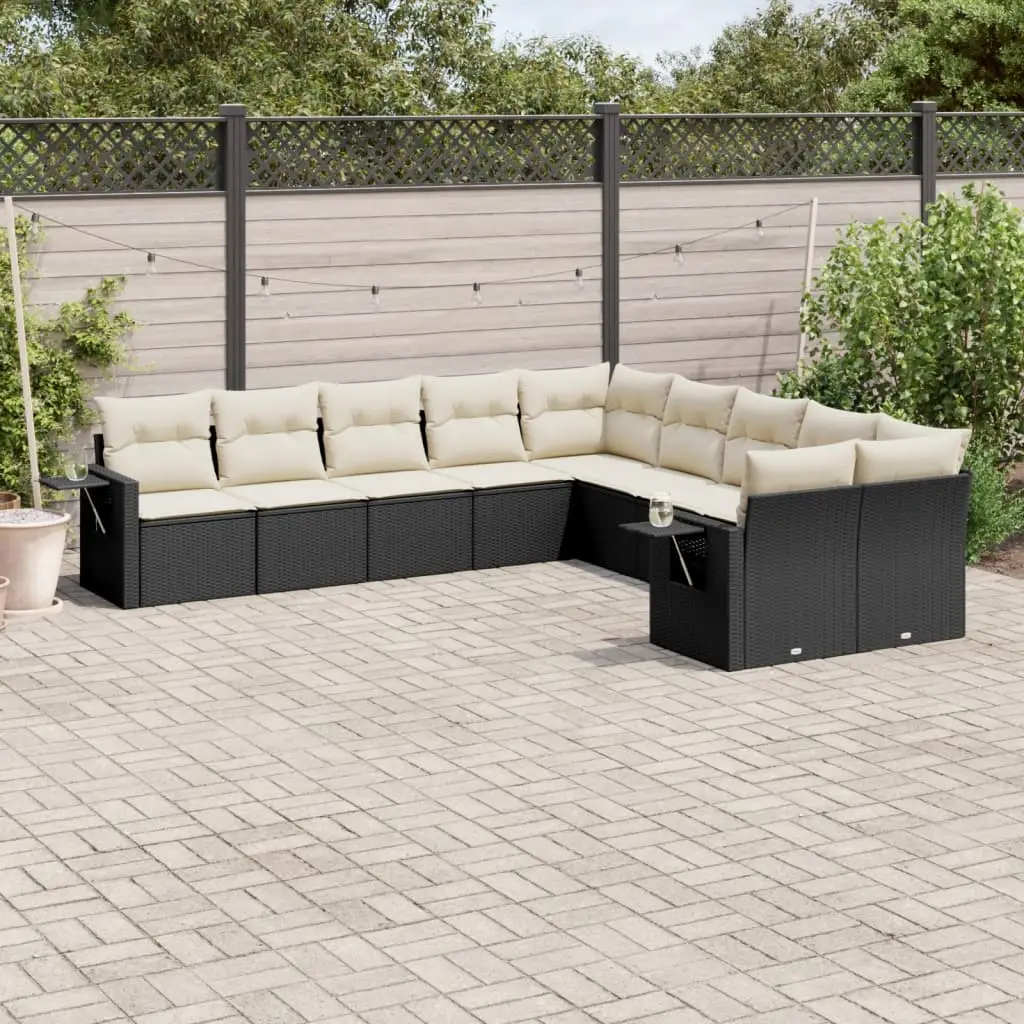 Ensemble Canapé Modulable 10 Pcs Noir Poly Rotin avec Rangement et Accoudoirs à Tablette Pliante – ComfortXL Outdoor Living