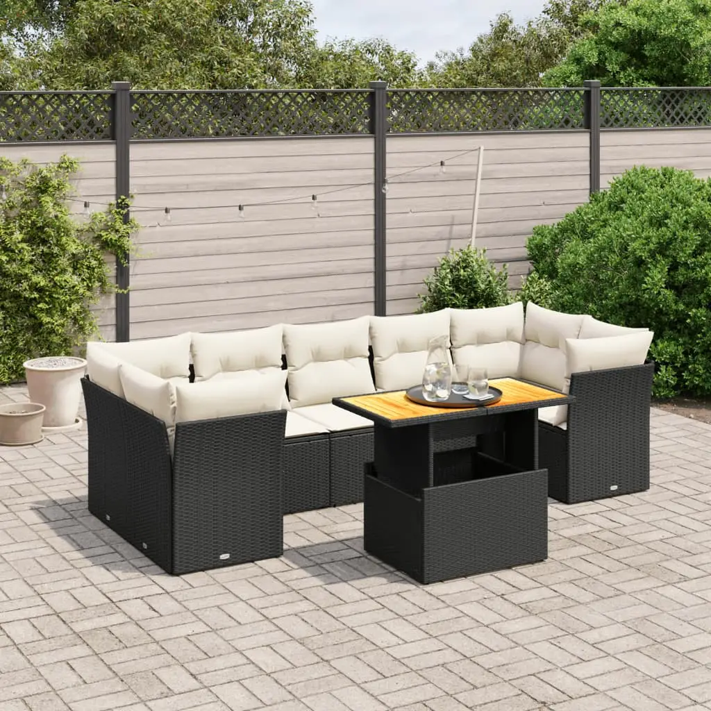 Ensemble de Jardin 8 Pièces Noir Résine Tressée avec Table Ajustable en Bois Massif – ComfortXL Outdoor Living