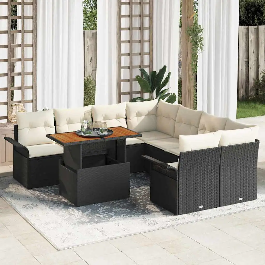 Ensemble de canapé de jardin avec coussin Noir et crème vidaXL 3349312