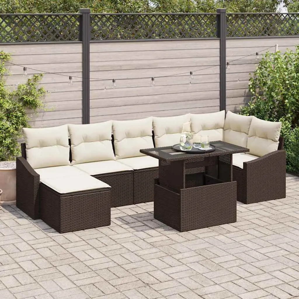 Ensemble Canapé Modulable 8 Pièces Marron et Crème Résine Haute Qualité – ComfortXL Outdoor Living