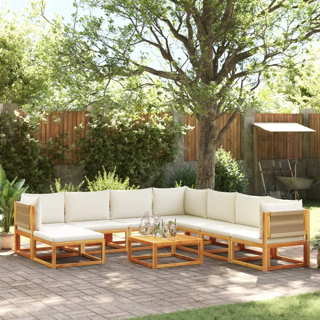 Ensemble Canapé Extérieur 9 Pièces Bois Acacia & Corde Beige, Salon avec Pouf et Table – ComfortXL Outdoor Living