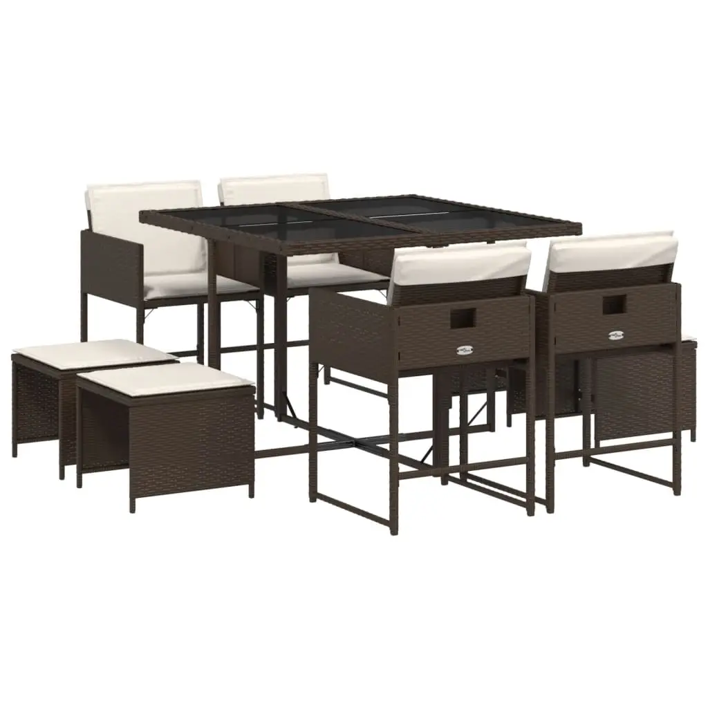 Ensemble de 9 pcs table de jardin et chaises avec coussins – mobilier de jardin marron poly rotin-JU2794