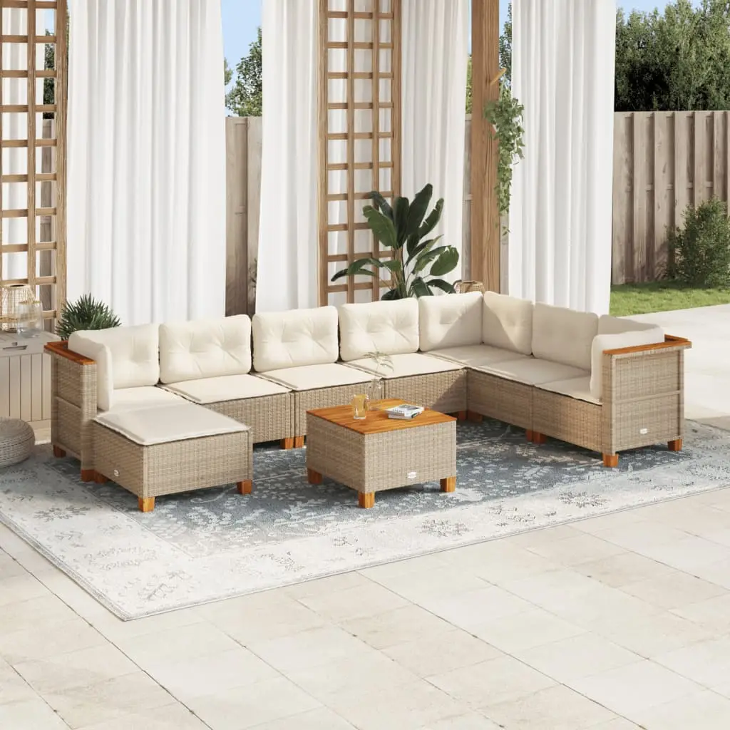 Ensemble Canapé de jardin complet Résine tressée avec Table et Pouf pour 8 personnes Extérieur Beige – ComfortXL Outdoor Living