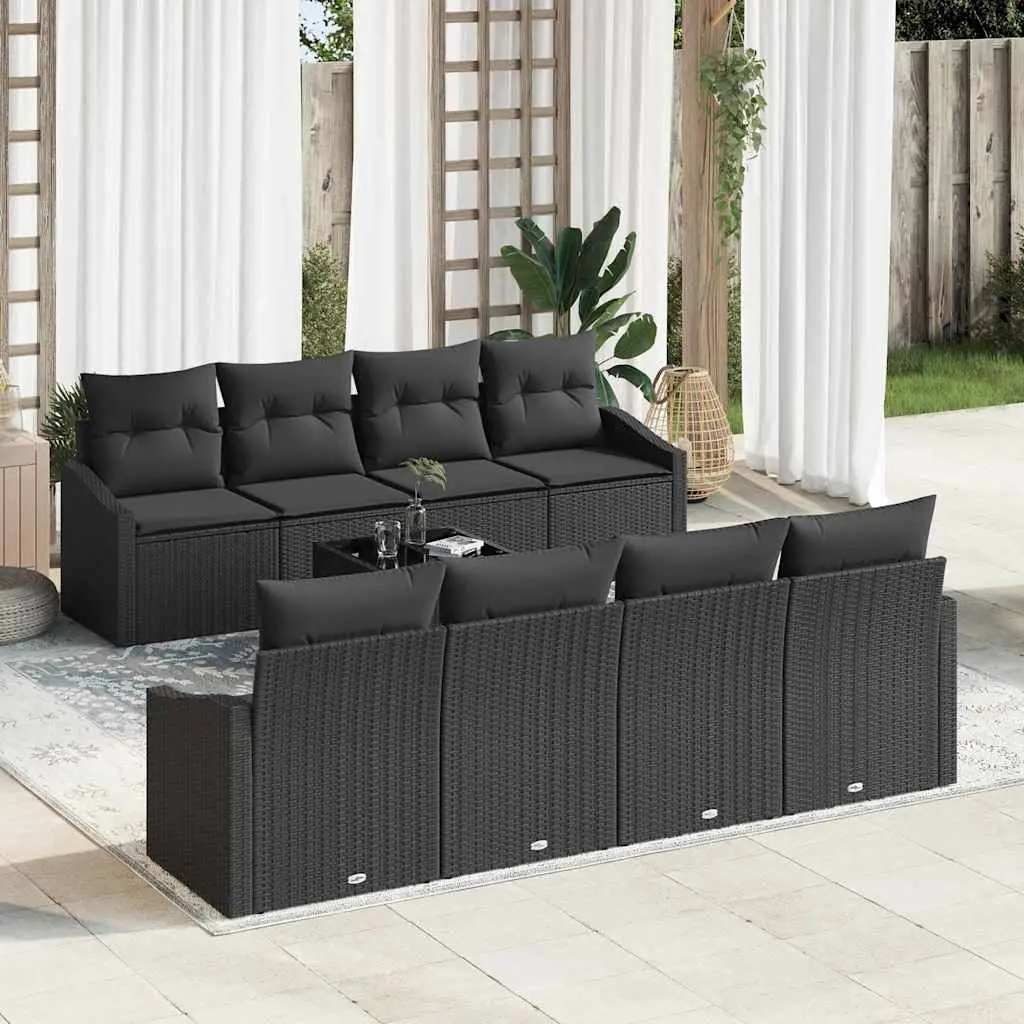 Ensemble de Canapés avec coussin 7 pcs Noir polyrotin vidaXL 3355322