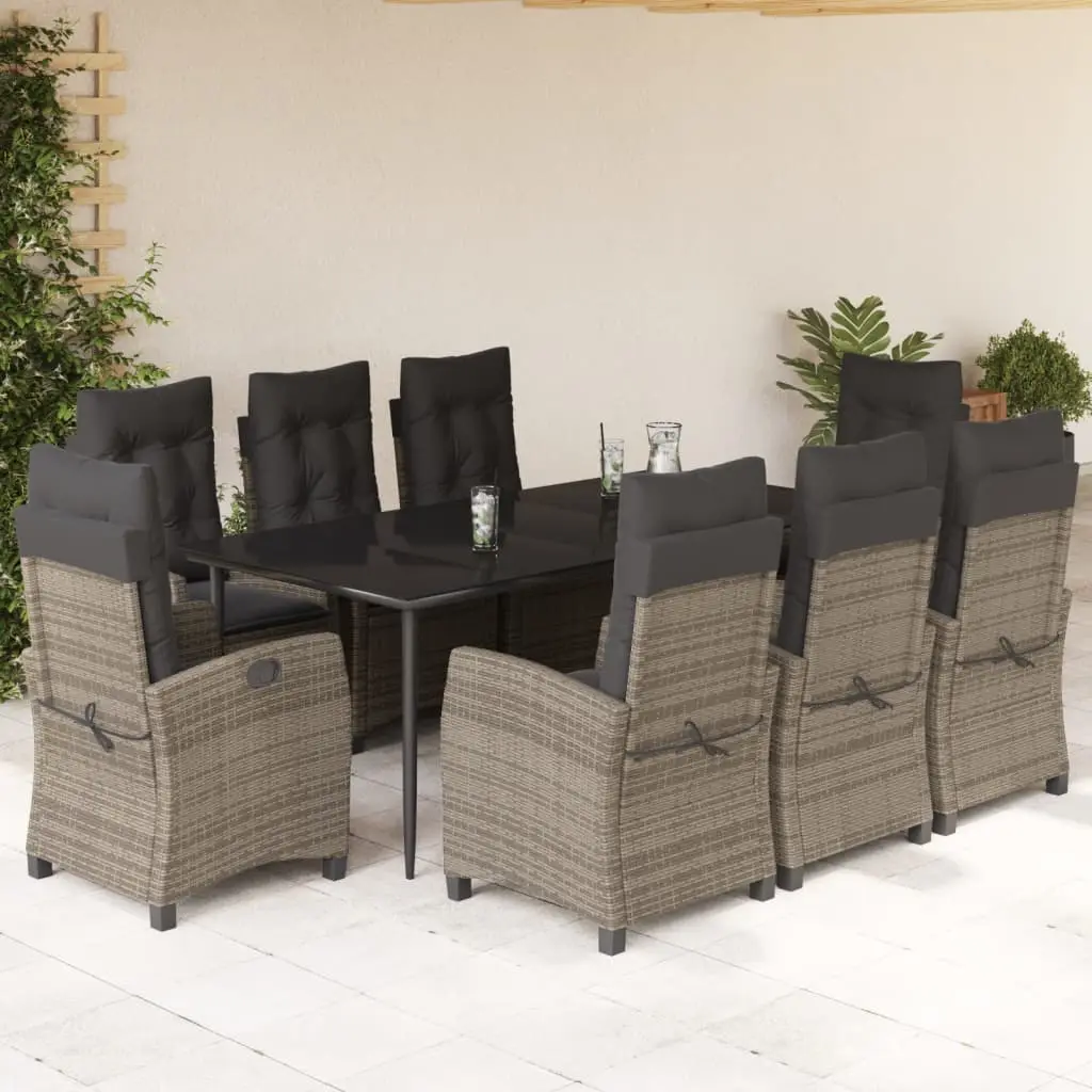 Ensemble de Jardin XXL 8 Personnes, Grande Table 200cm et Fauteuils Inclinables en Résine Grise avec Repose-Pieds – ComfortXL Outdoor Living