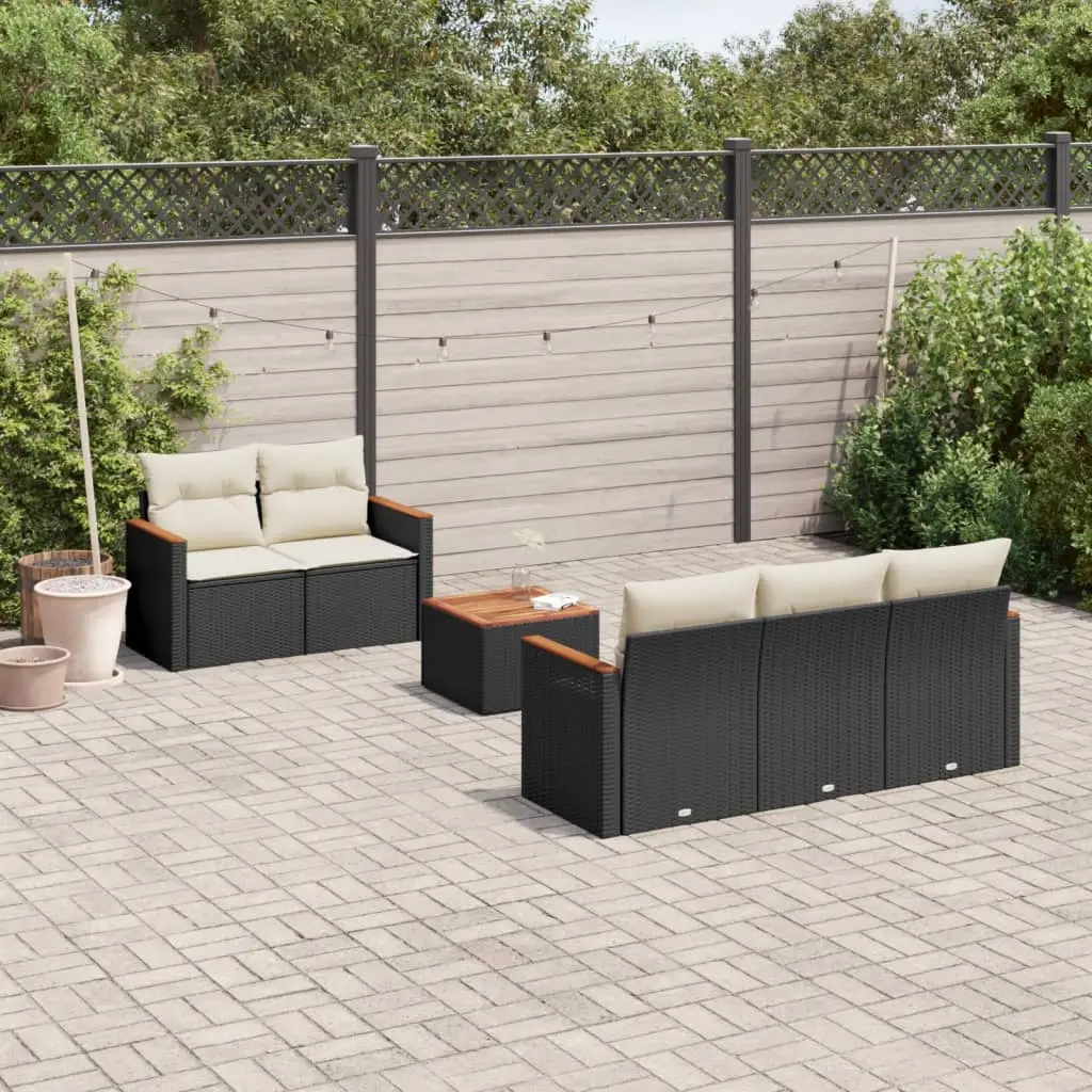 Ensemble de jardin modulable en Poly rotin 6 pcs avec Rangement et Coussins Crème pour Terrasse Noir – ComfortXL Outdoor Living