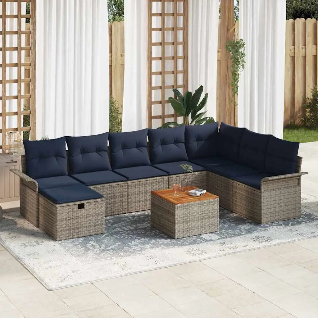 Ensemble de canapé de jardin avec coussin 9 pcs Gris polyrotin vidaXL 3359472