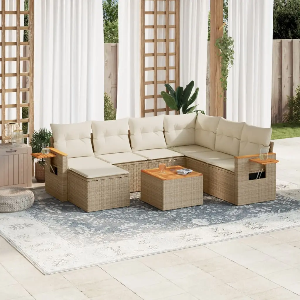 Ensemble de Jardin 8 pcs Résine Tressée Beige avec Repose-pied et Rangement Intégré – ComfortXL Outdoor Living