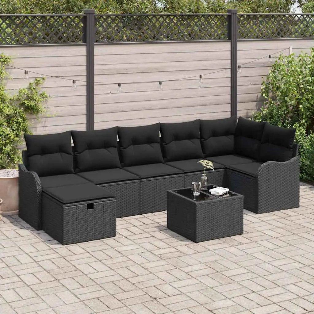Ensemble de Canapés avec coussin 8 pcs Noir polyrotin vidaXL 3359012