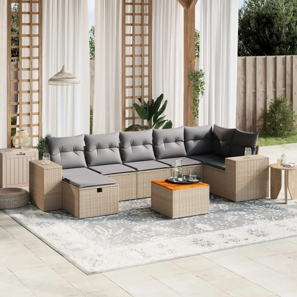 Ensemble canapés de jardin 7 places en résine tressée avec table en bois d’acacia pour extérieur Mélange Beige – ComfortXL Outdoor Living
