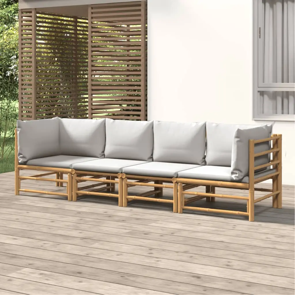 Ensemble Canapé Jardin Bambou 4 pcs Coussins Gris Clair Modulaire – ComfortXL Outdoor Living