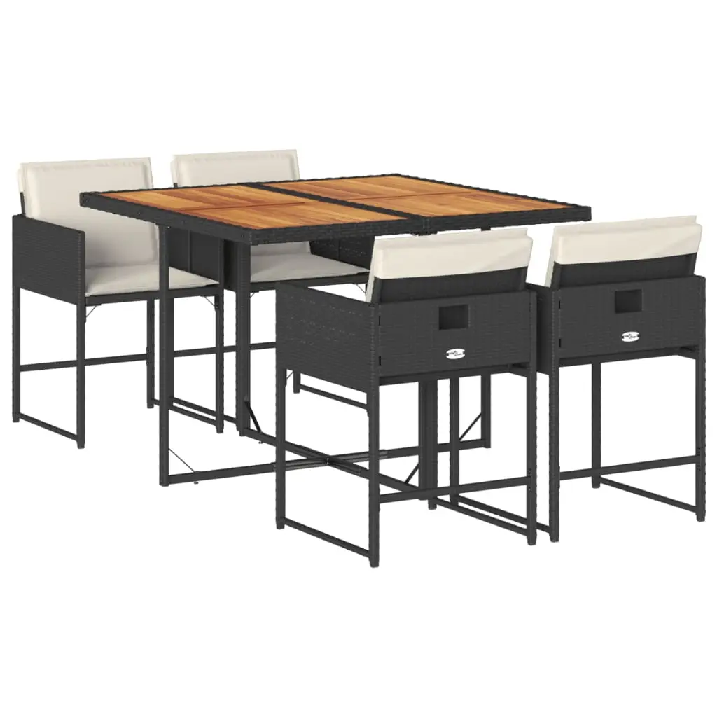 Ensemble de 5 pcs table de jardin et chaises avec coussins – mobilier de jardin Noir Résine tressée-JU2492