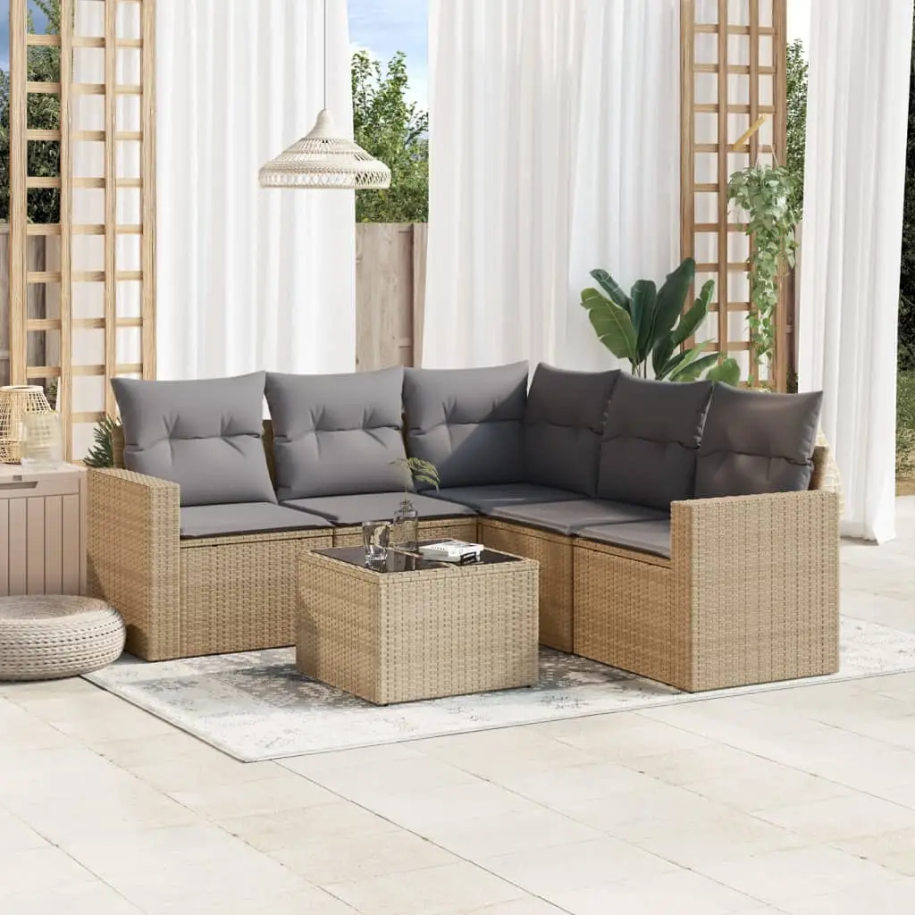 Ensemble d’extérieur 5 places en résine tressée modulable avec table pour jardin Beige coussins gris – ComfortXL Outdoor Living