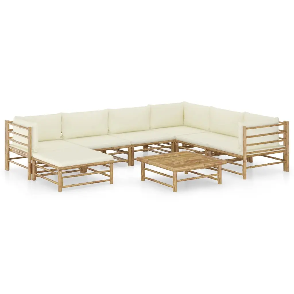 Ensemble de Jardin Modulable en Bambou 8 Pièces avec Coussins Crème – ComfortXL Outdoor Living