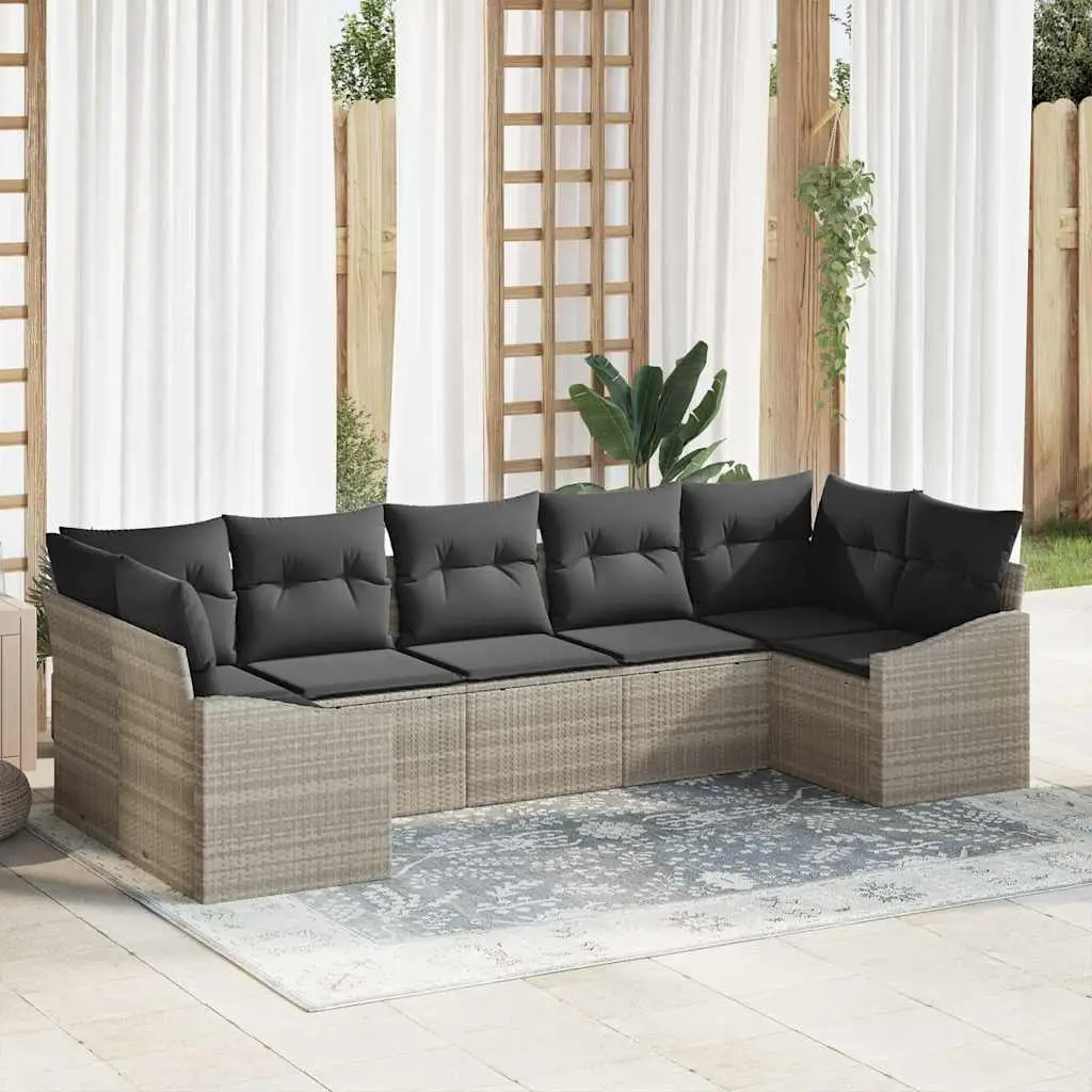 Ensemble de Canapés avec coussin 7 pcs Gris clair polyrotin vidaXL 3346872