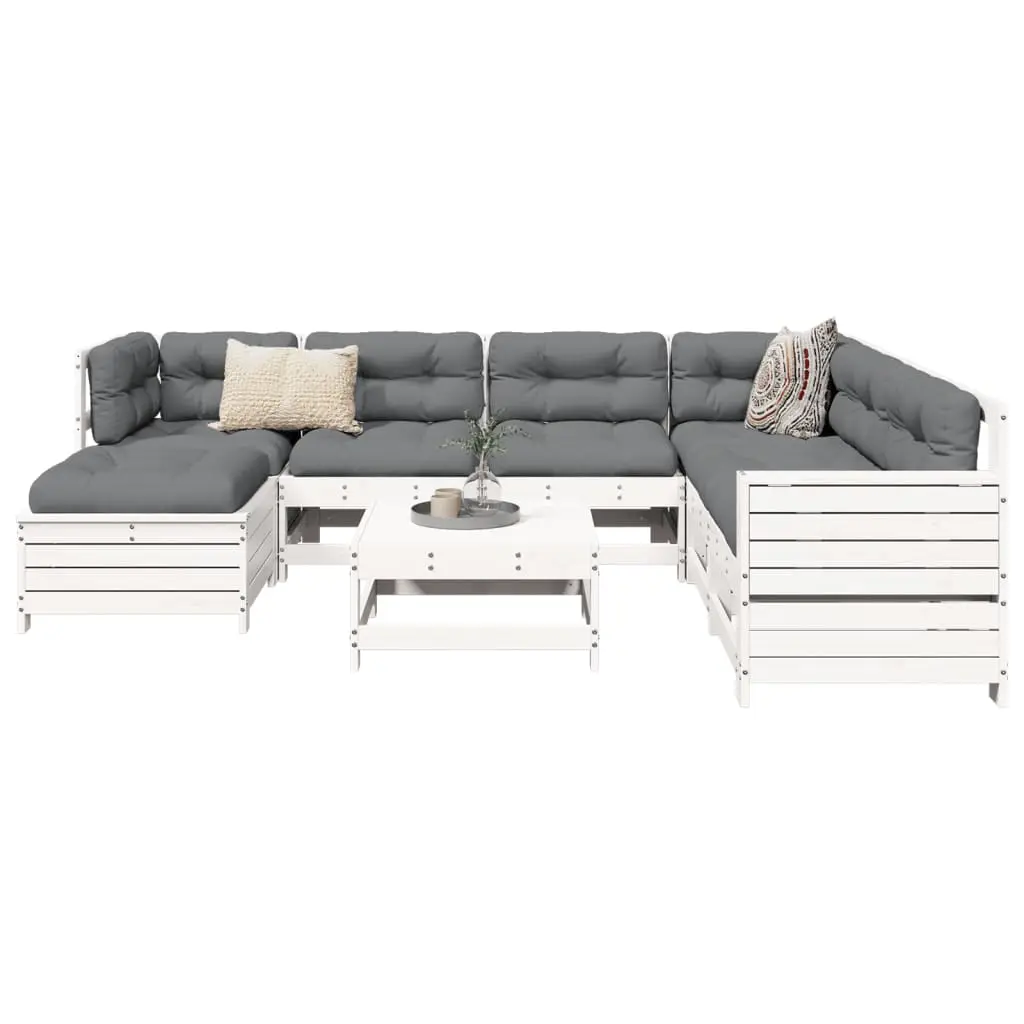 Ensemble de Jardin 8 Pièces Bois de Pin avec Table d’Appoint Pliable Blanc – ComfortXL Outdoor Living