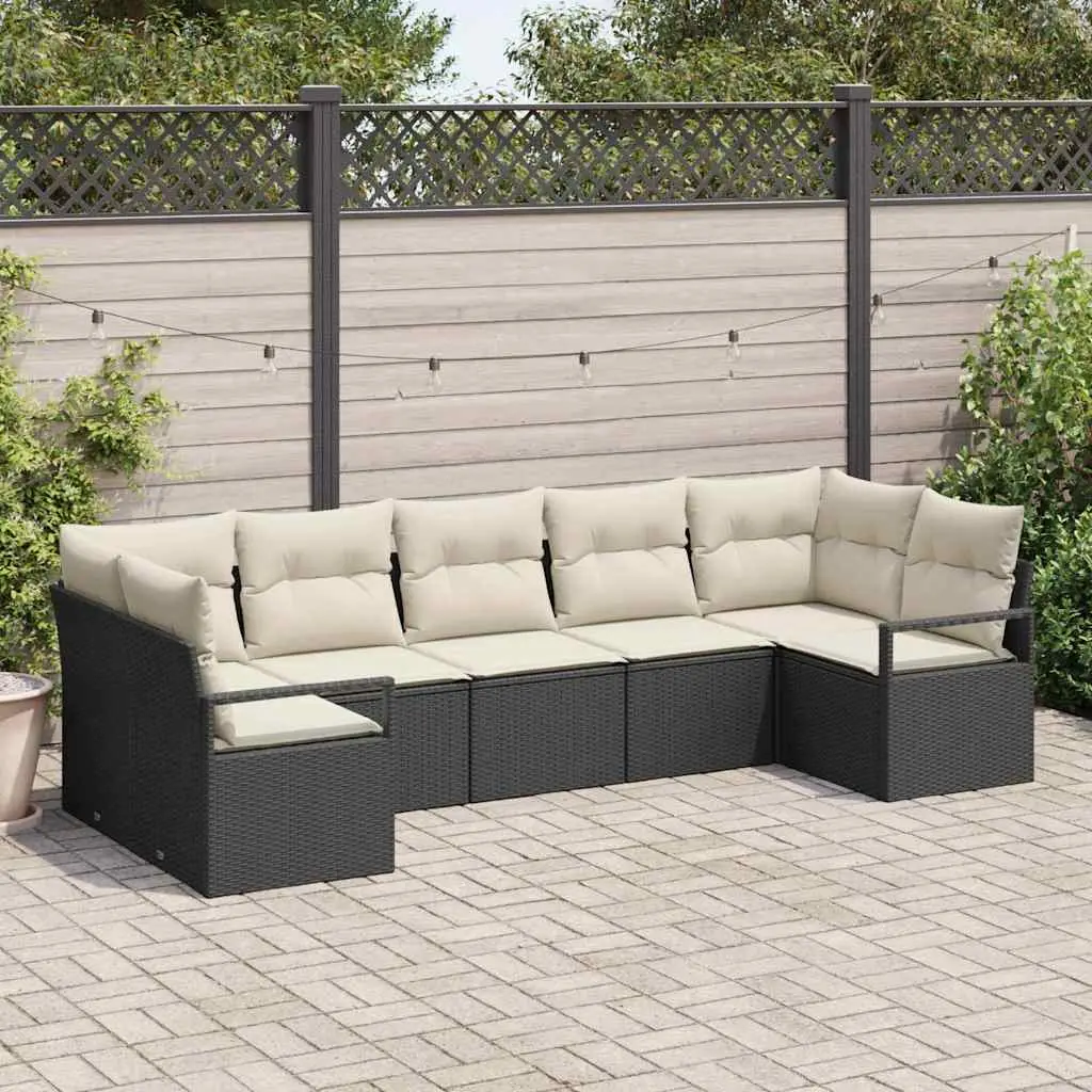 Ensemble de Canapés avec coussin 7 pcs Noir polyrotin vidaXL 3346527