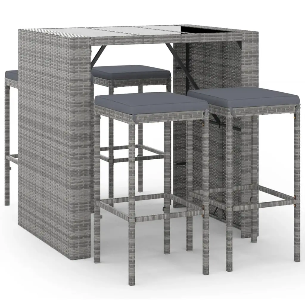 Ensemble de 5 pcs bar de jardin – Mobilier d’extérieur – Mobilier de jardin avec coussins gris poly rotin-JU2145