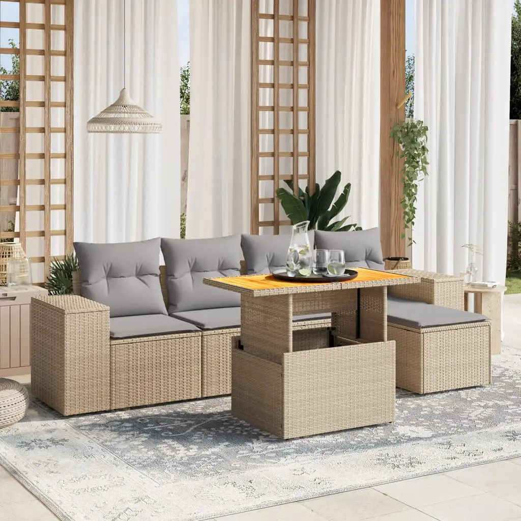 Ensemble de jardin 6 places résine tressée avec table ajustable et coussins gris Beige – ComfortXL Outdoor Living