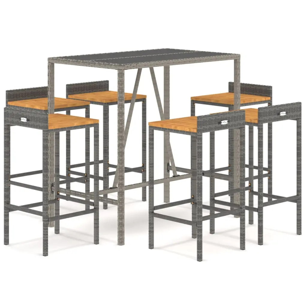 Ensemble de 7 pcs bar de jardin – Mobilier d’extérieur gris poly rotin/bois massif acacia-JU2267