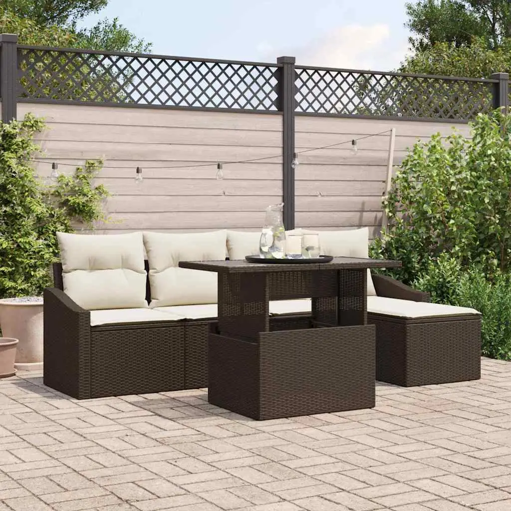 Ensemble d’Extérieur Cosy 6 Pièces Marron et Crème avec Pouf Polyvalent pour Terrasse et Balcon – ComfortXL Outdoor Living