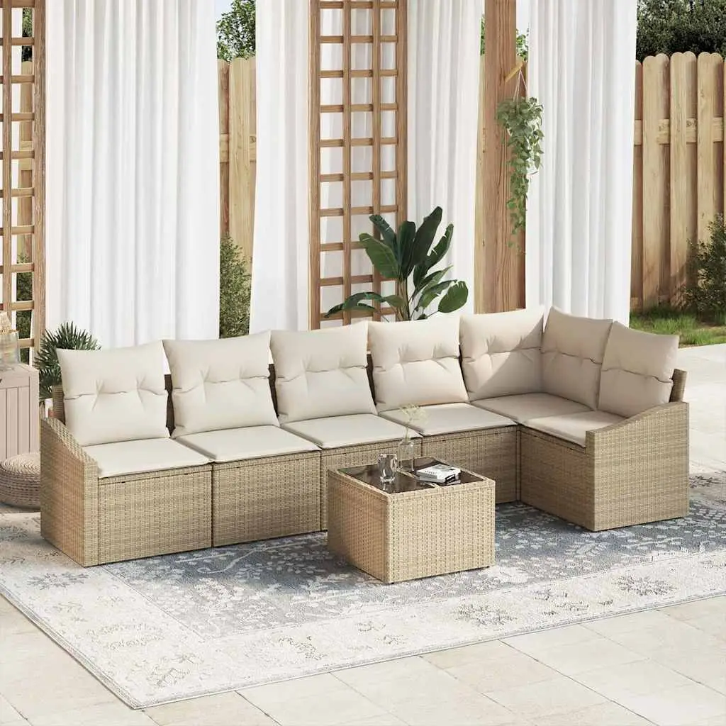 Ensemble de Canapés avec coussin 7 pcs Beige polyrotin vidaXL 3346751