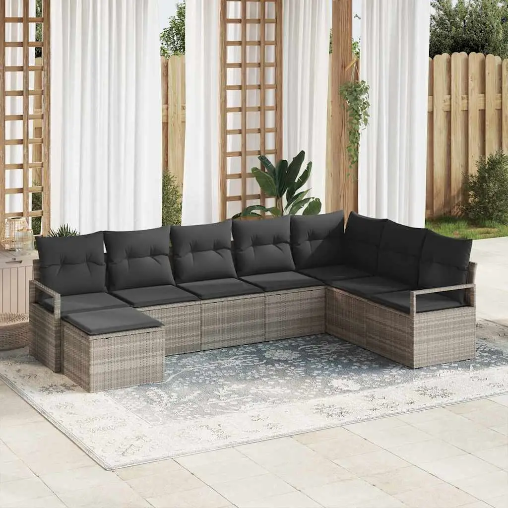 Ensemble de Canapés avec coussin 8 pcs Gris clair polyrotin vidaXL 3355171