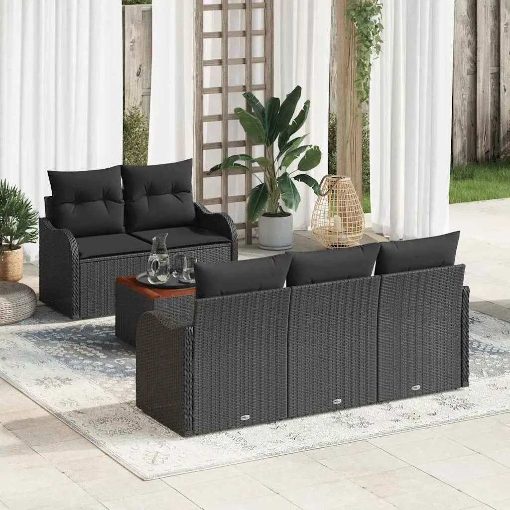 Ensemble de jardin 6 pièces modulable résine tressée avec rangements discrets Noir – ComfortXL Outdoor Living
