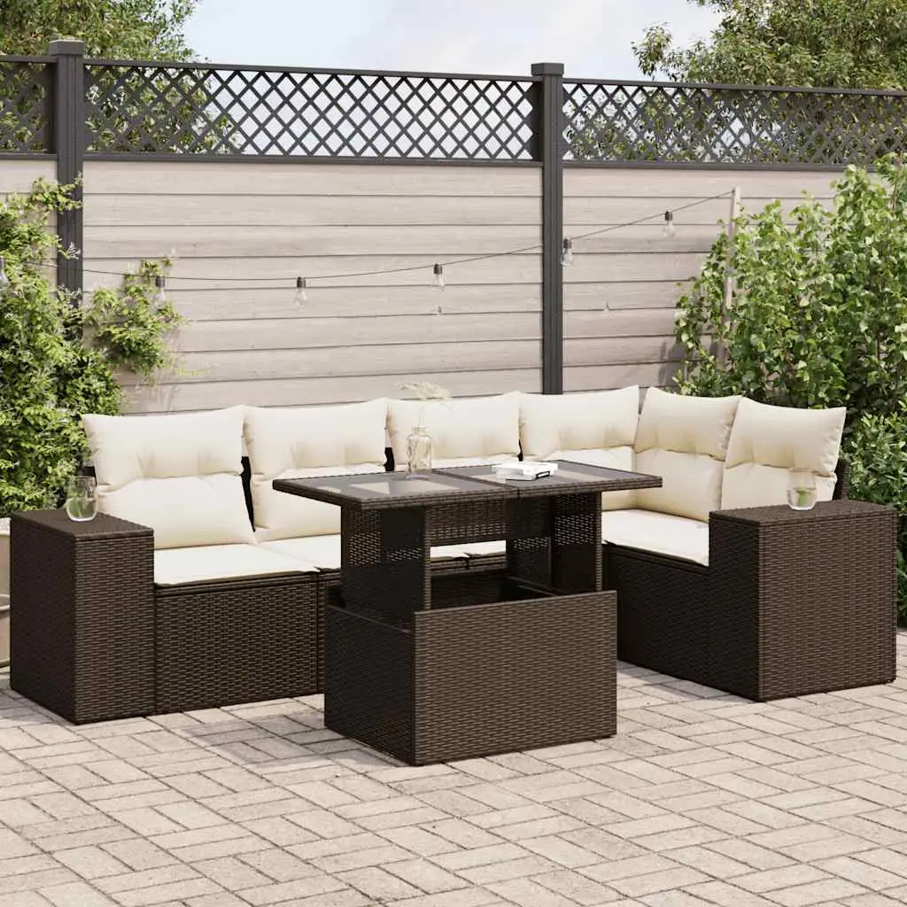 Ensemble canapés de jardin 6 places résine tressée avec rangements et table relevable marron – ComfortXL Outdoor Living