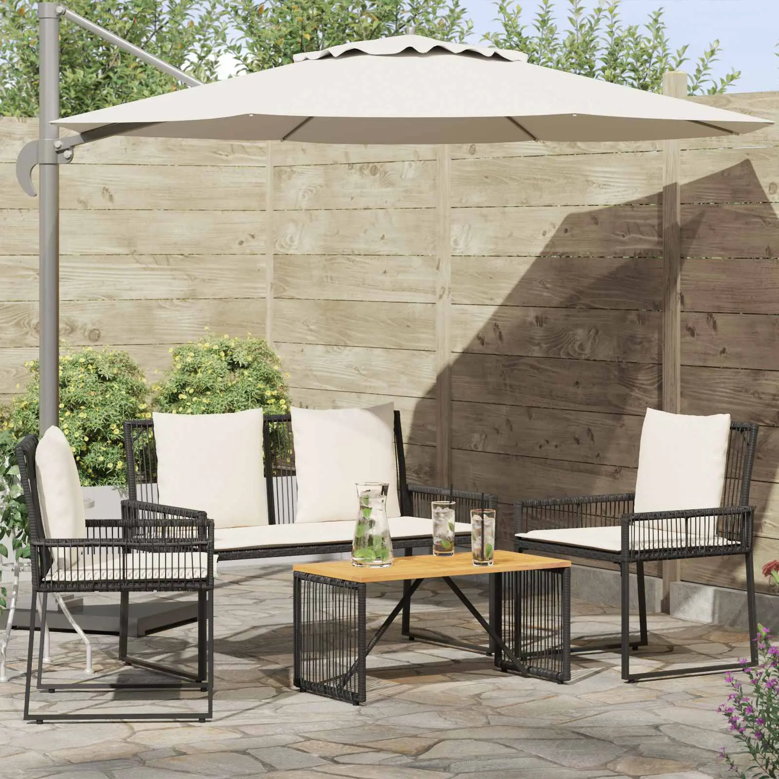 Ensemble de meubles d’extérieur 4 pcs Noir et blanc crème vidaXL 42025148