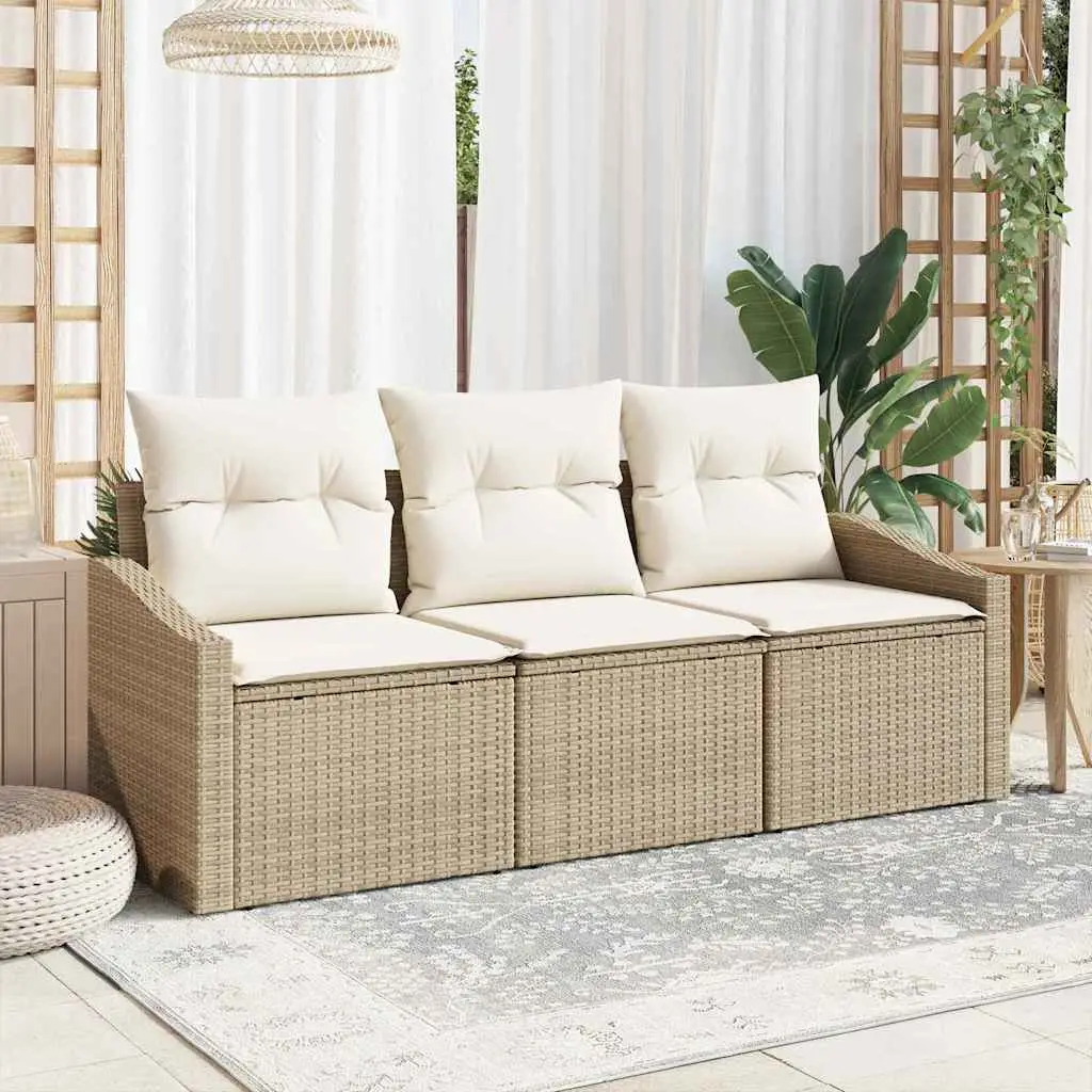 Ensemble de Canapés avec coussin 3 pcs Beige polyrotin vidaXL 3346581