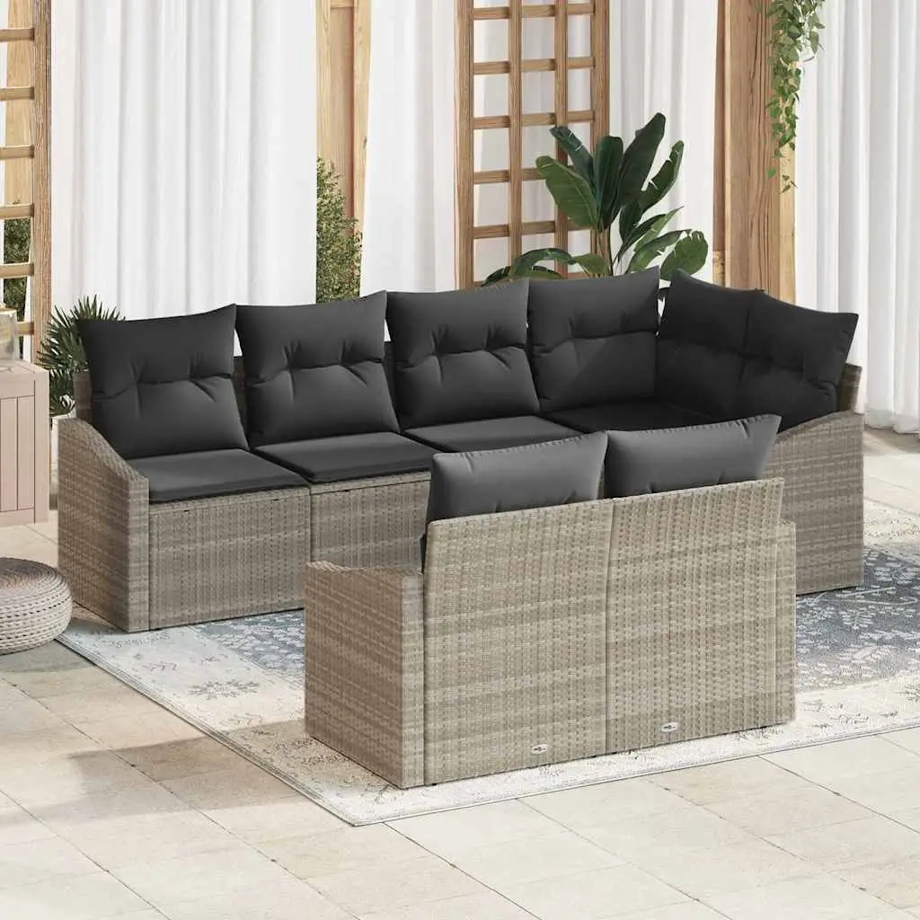 Ensemble de Canapés avec coussin 7 pcs Gris clair polyrotin vidaXL 3346762