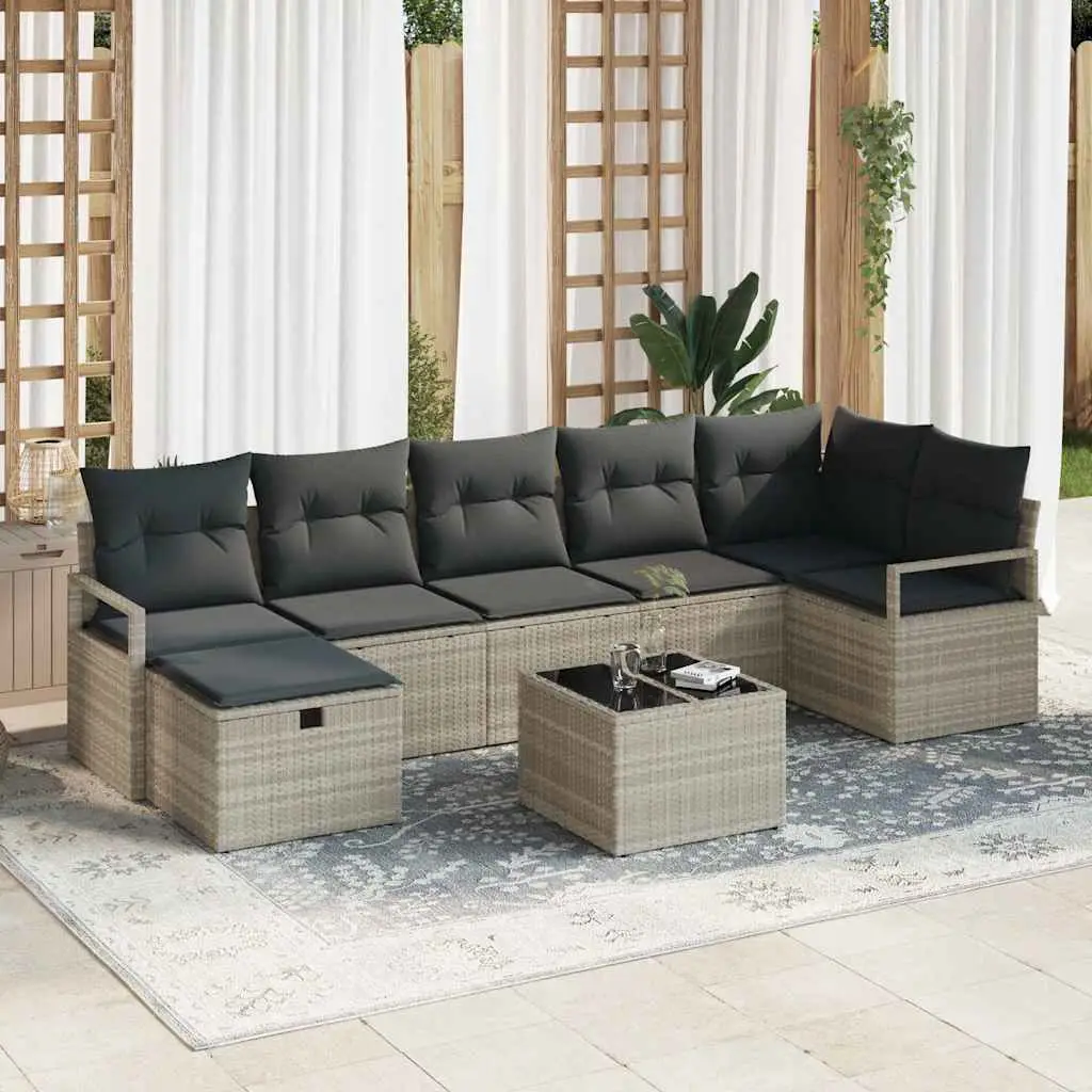 Ensemble de Canapés avec coussin 8 pcs Gris clair polyrotin vidaXL 3359211