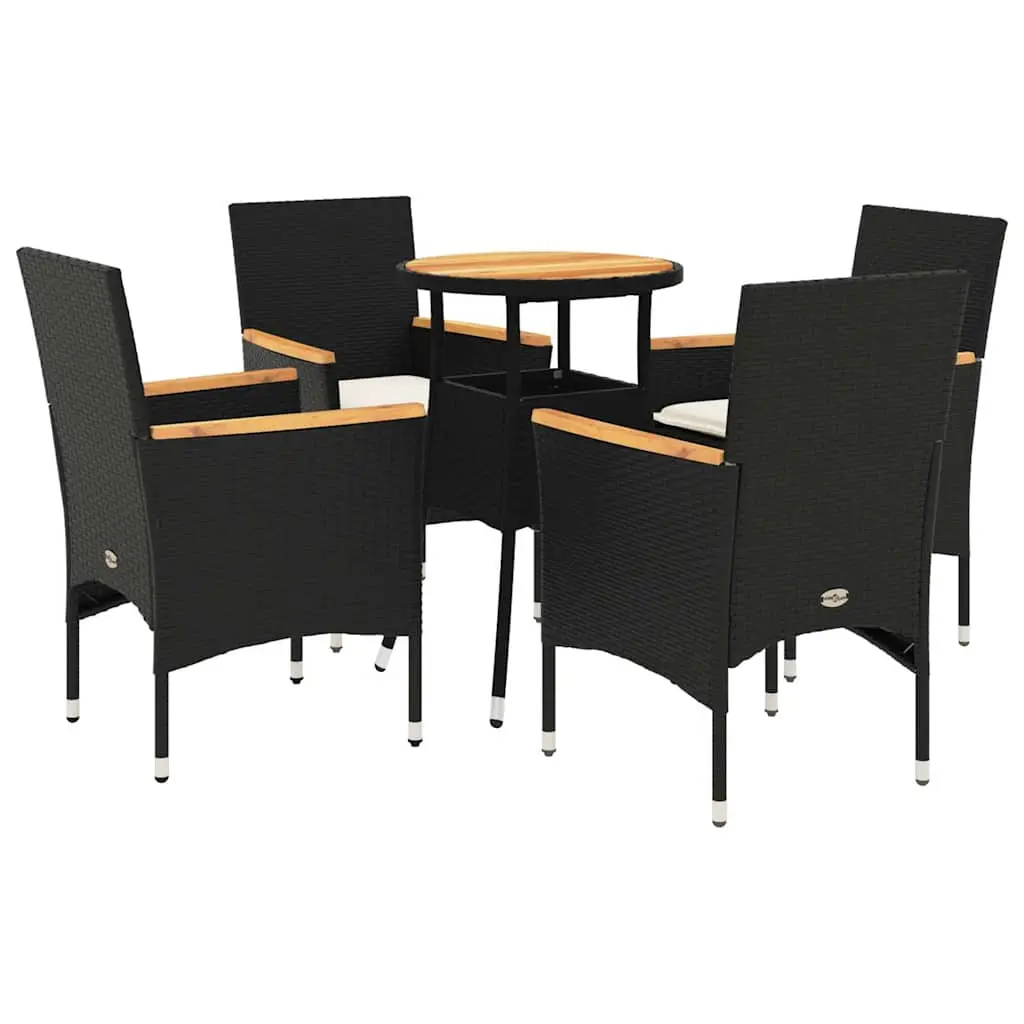 Ensemble de 5 pcs table de jardin et chaises avec coussins – mobilier de jardin noir rotin acacia-JU2767