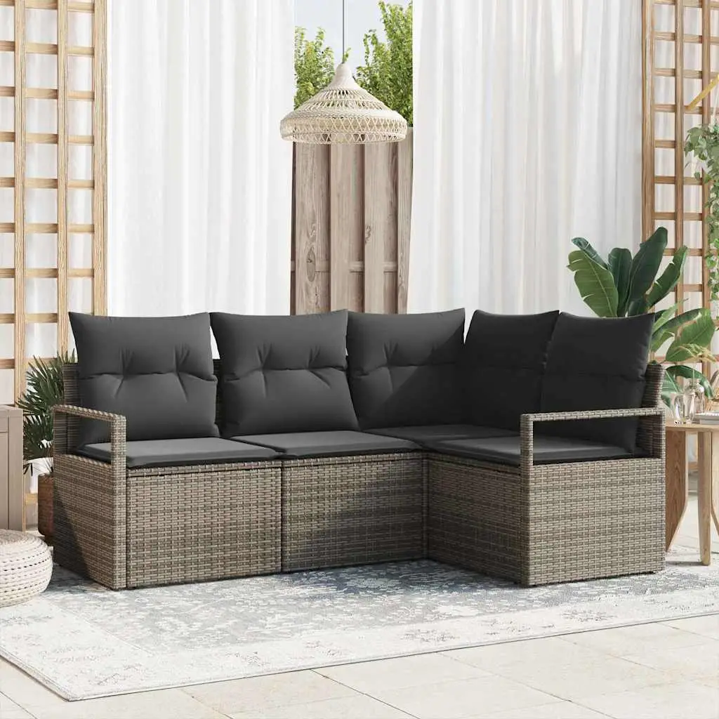 Ensemble de Canapés avec coussin 4 pcs Gris polyrotin vidaXL 3355028