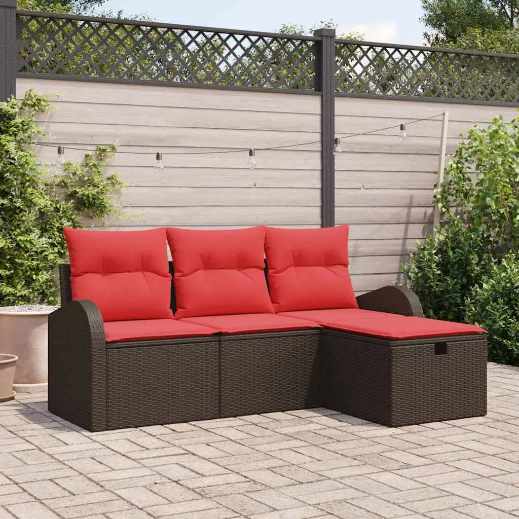 Ensemble de Canapés 4 pcs Marron et rouge polyrotin vidaXL 3359053