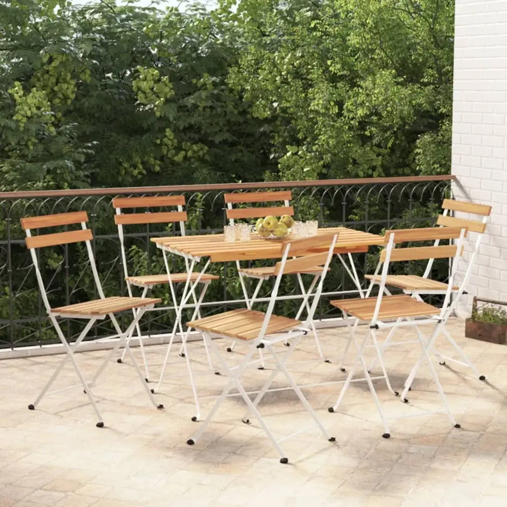 Ensemble de Jardin Pliable 7P Bois d’Acacia Acier Table et 6 Chaises Dîner Brun – ComfortXL Outdoor Living