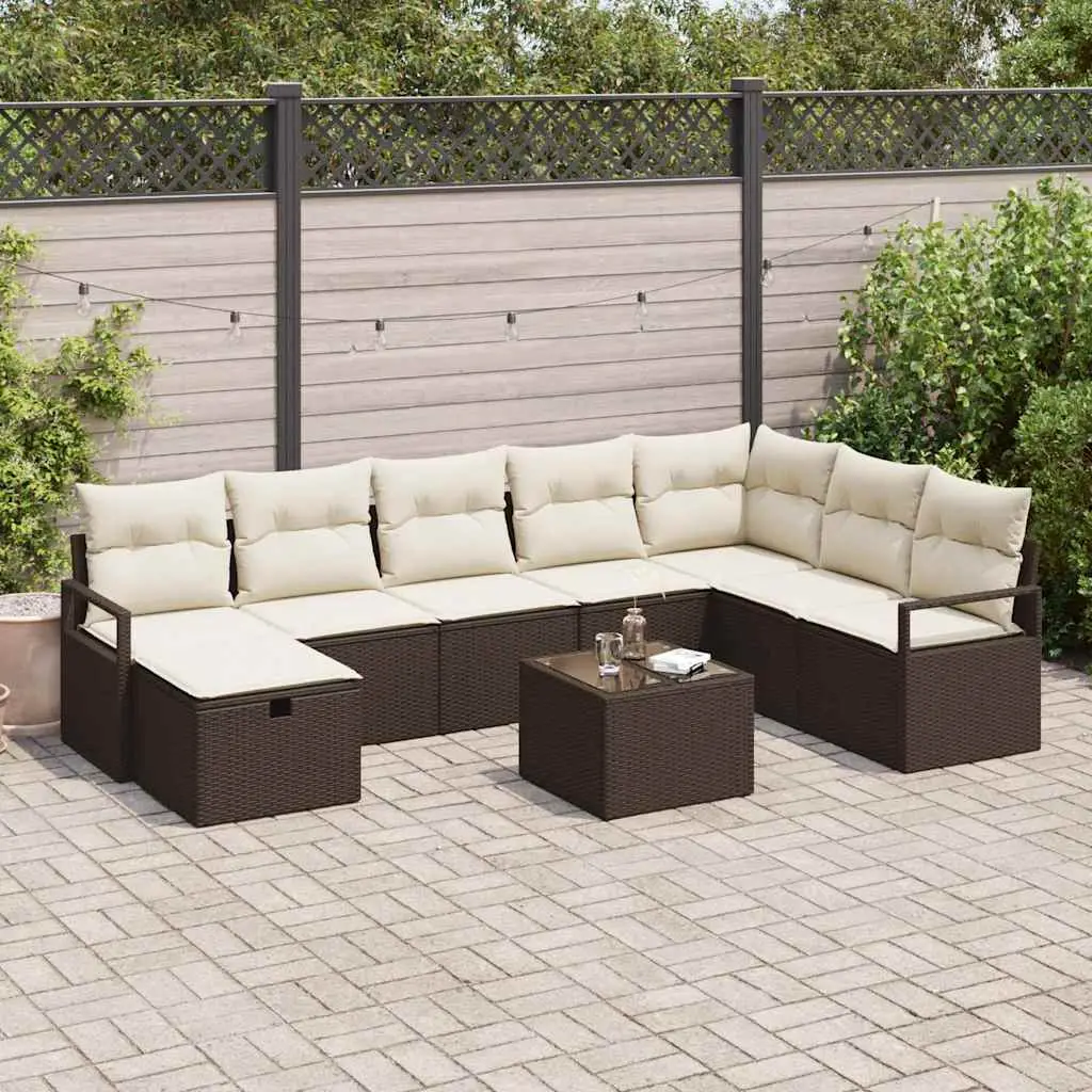 Ensemble Canapé Géant Polyrotin – 9 Modules avec Coffres et Table Basse – Marron et Crème – ComfortXL Outdoor Living