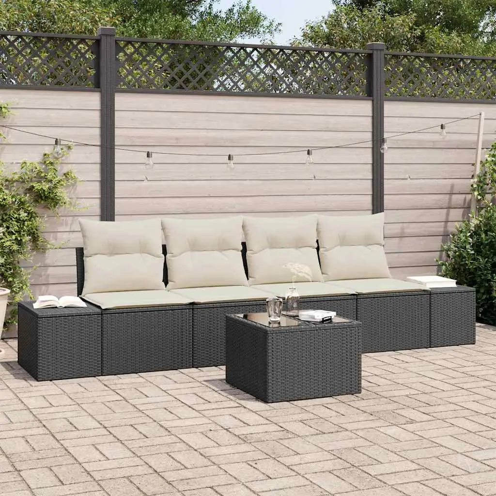 Ensemble de Canapés avec coussin 5 pcs Noir et Crème polyrotin vidaXL 3346927