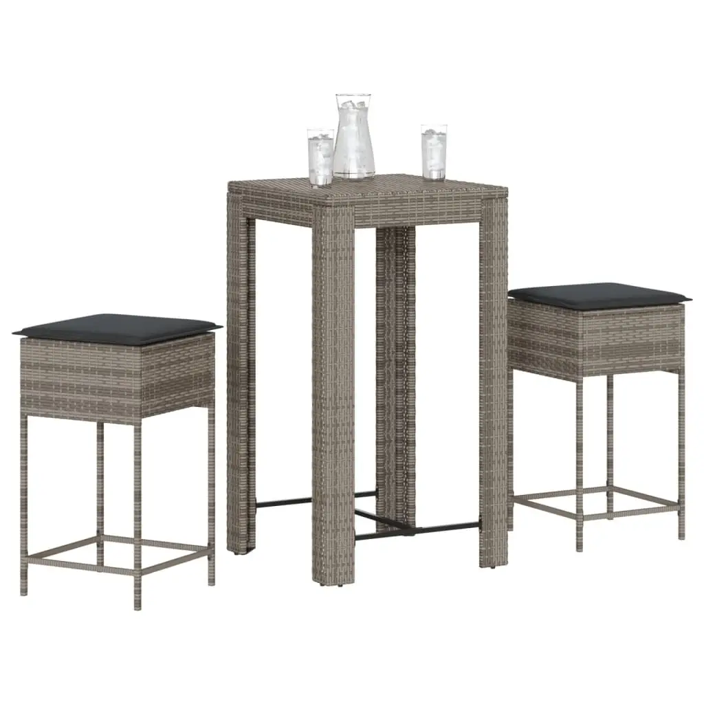 Ensemble de bar de jardin 3 pcs et coussins gris résine tressée vidaXL 3261450