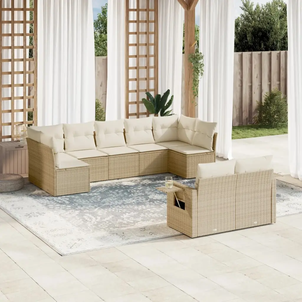 Ensemble de jardin 9 places résine tressée modulable avec espace de rangement Beige – ComfortXL Outdoor Living