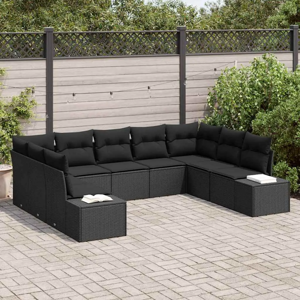 Ensemble de canapé de jardin avec coussin 9 pcs Noir Polyrotin vidaXL 3355892